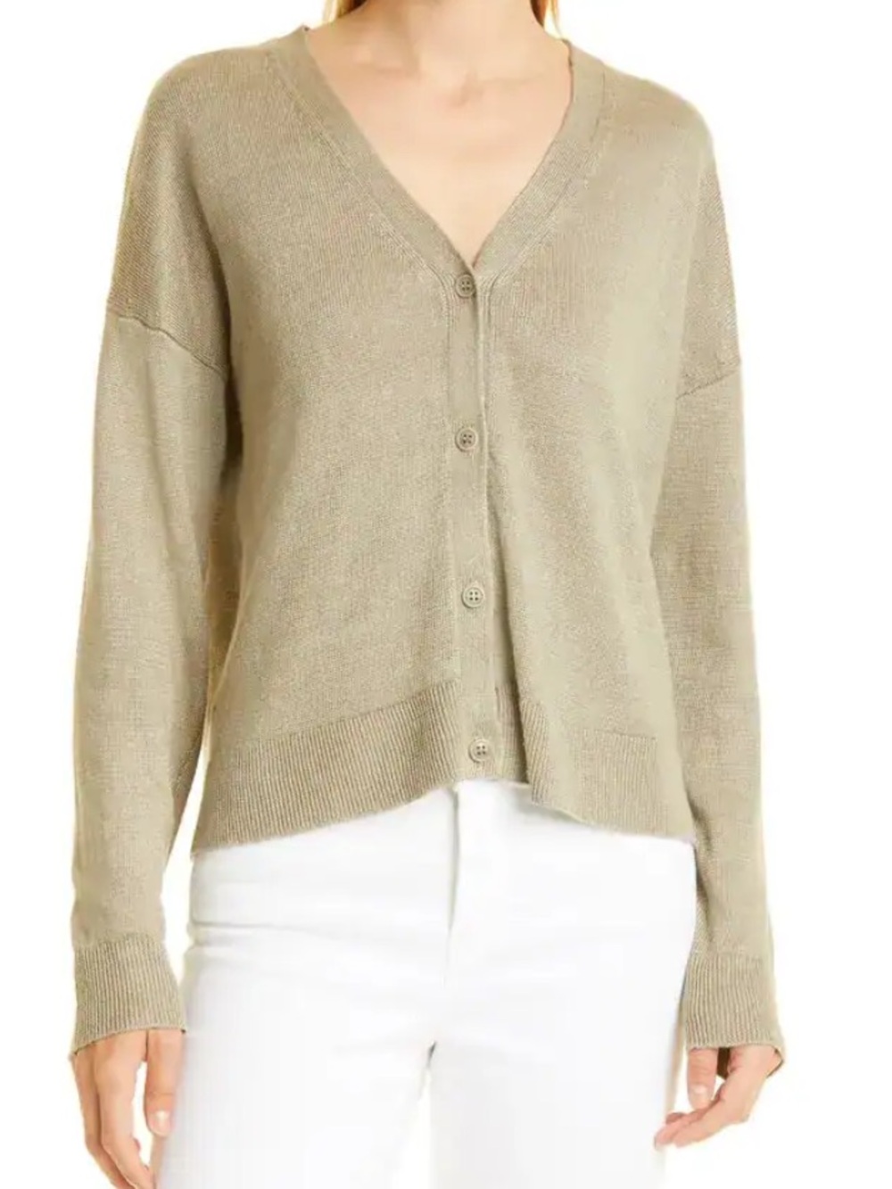 JENNI KAYNE Linen Boyfriend Cardigan Size Small Olive Willow